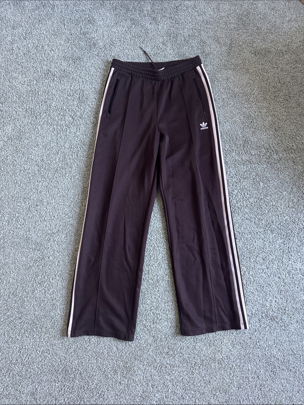 adidas Brown track pants with Light Pink Side Stripes